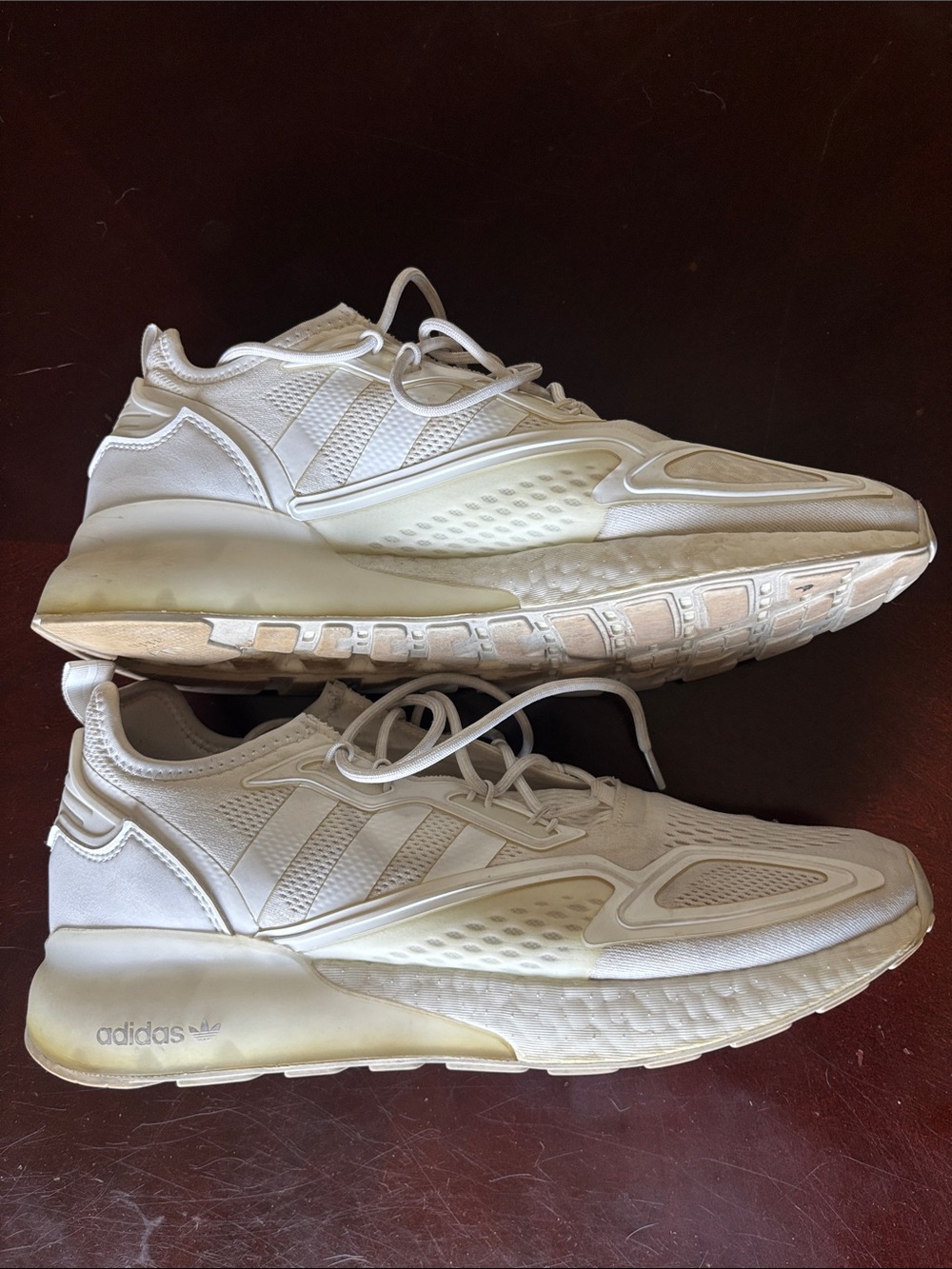 adidas Originals ZX 2K Boost White and Cream Athletic Sneakers - Picture 2 of 7
